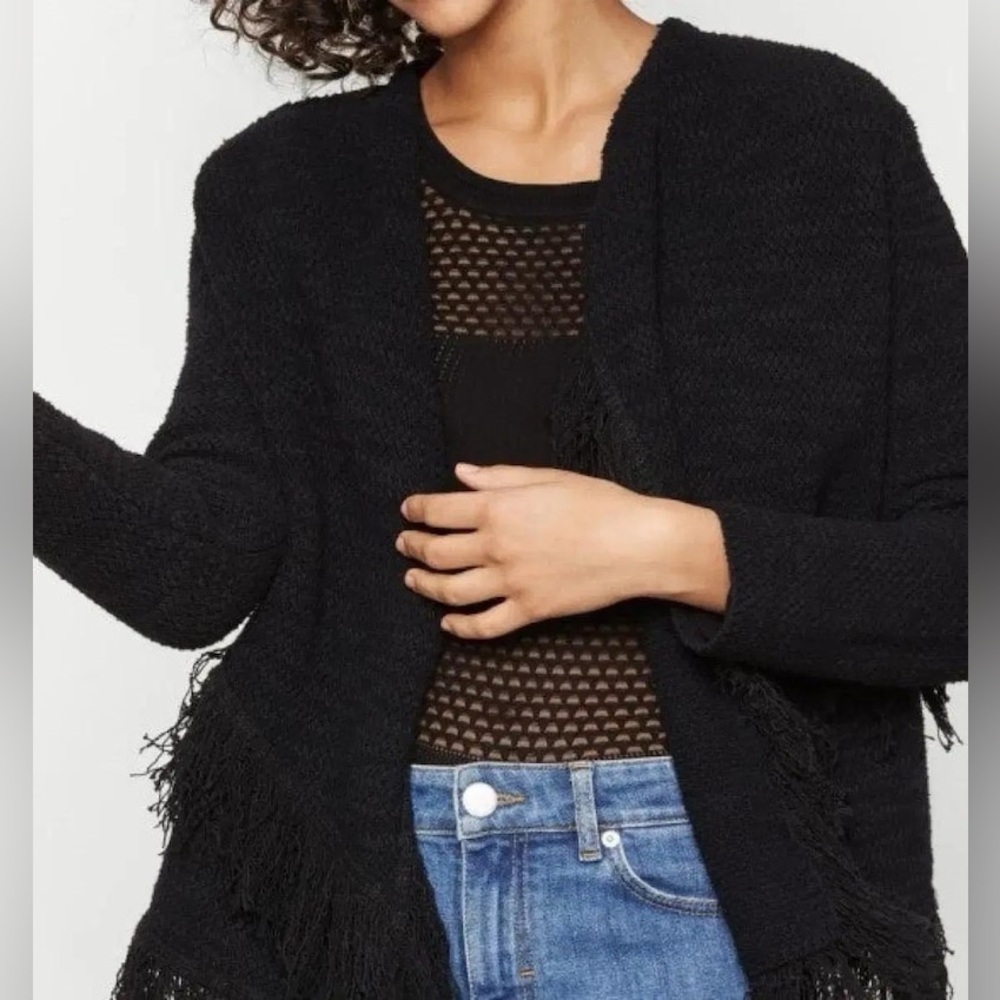 Maje‎ Fringe Cardigan Sweater Black Medium - Picture 4 of 12